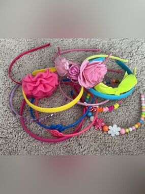 Girls' Floral & Neon Headband Set - Pink, Yellow, Blue & Green